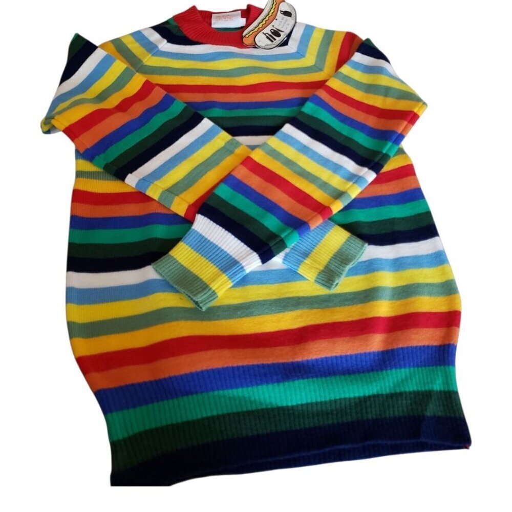 Hot Dog Dionysian Vtg 70's Rainbow Striped Mock neck Sweater Xlarge - Picture 10 of 14